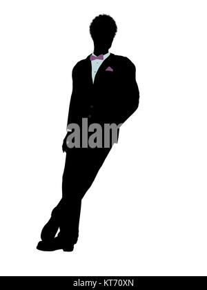 African american man dressed in a tuxedo silhouette illustration on a white background Stock Photo