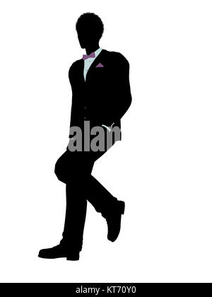 African american man dressed in a tuxedo silhouette illustration on a white background Stock Photo