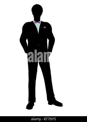 African american man dressed in a tuxedo silhouette illustration on a white background Stock Photo