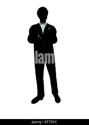 African american man dressed in a tuxedo silhouette illustration on a white background Stock Photo