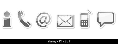 Contact Us, set of six gray colored icons with white frame and shadow Stock Photo