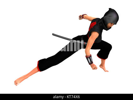 3D Rendering Female Ninja on White Stock Photo