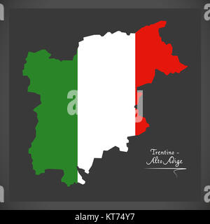 Trentino-Alto Adige map with Italian national flag illustration Stock Photo