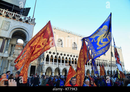 Venice flags at Venetian Independence demonstration Stock Photo