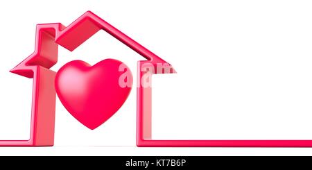 Heart in house made of red line 3D Stock Photo
