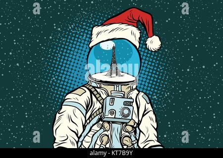 Christmas astronaut with dreams of Paris Stock Vector