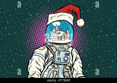 Christmas astronaut with dreams of gingerbread house Stock Vector