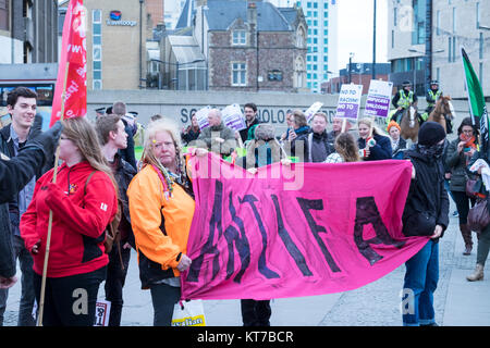 people rallied in front of Cardiff Central Tran Station in opposition to announced fascist demo and to stop them entering Cardiff City. Stock Photo