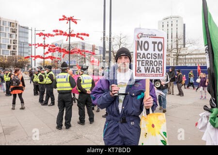 people rallied in front of Cardiff Central Tran Station in opposition to announced fascist demo and to stop them entering Cardiff City. Stock Photo