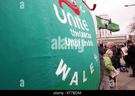 people rallied in front of Cardiff Central Tran Station in opposition to announced fascist demo and to stop them entering Cardiff City. Stock Photo