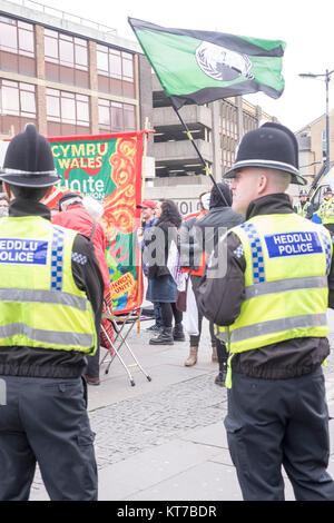 people rallied in front of Cardiff Central Tran Station in opposition to announced fascist demo and to stop them entering Cardiff City. Stock Photo