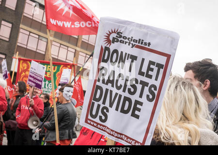 people rallied in front of Cardiff Central Tran Station in opposition to announced fascist demo and to stop them entering Cardiff City. Stock Photo