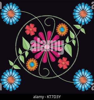 Floral pattern over black background Stock Vector