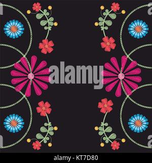 Floral pattern over black background Stock Vector