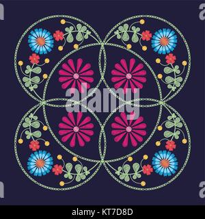 Floral pattern over blue background Stock Vector