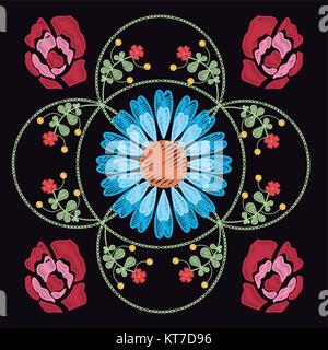 Floral pattern over black background Stock Vector