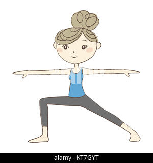 Yoga exercise, woman in warrior pose Stock Photo