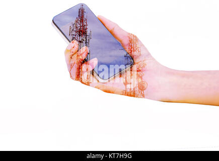 communication, connection,transmitting concept means of connection between people or places, in particular. Stock Photo