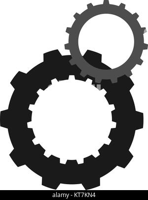Two connected gears. Cogwheels isolated on white background Stock Vector