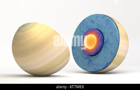 This image represents the internal structure of the Saturn planet. It is a realistic 3d rendering