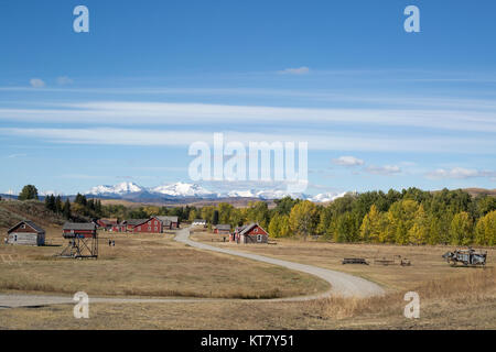 Entrance to the Bar U Ranch National Historic Site, a working ranch in the Rocky Mountain foothills of Alberta, Canada Stock Photo