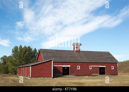 The stud horse barn on the Bar U Ranch National Historic Site in western Canada was used for a Percheron horse breeding operation from 1909 to 1919. Stock Photo