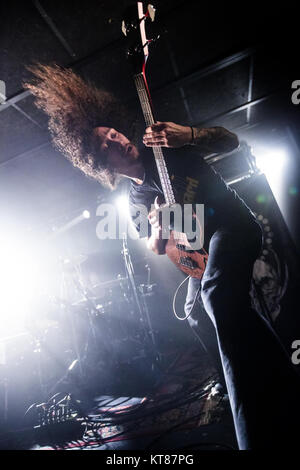 The American hard rock band Crobot performs a live concert at Stengade in Copenhagen. Here bass player Jake Figueroa is seen live on stage. Denmark, 02/03 2015. Stock Photo