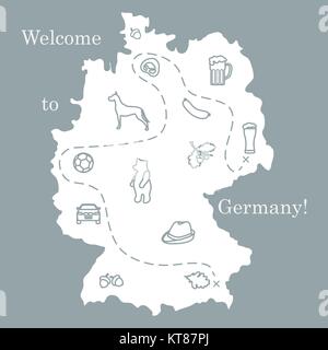 Vector illustration with various symbols of Germany. Travel and leisure. Design for banner, poster or print. Stock Vector