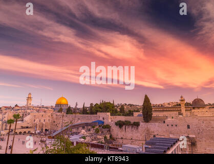 The Temple Mount - Western Wall and the golden Dome of the Rock mosque ...