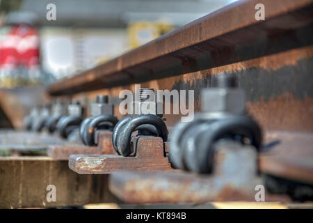 Screws on railroad compounds Stock Photo