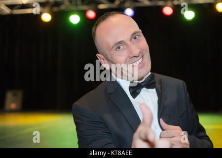 happy man on stage Stock Photo