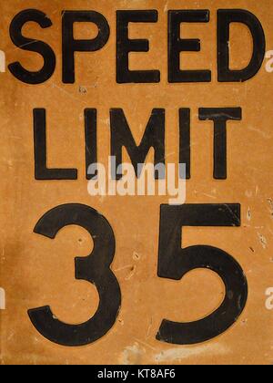 Close up of old speed limit 35 sign. Stock Photo