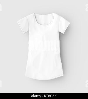 Scoop neck T shirt mockup, blank white cloth template for women isolated on light gray background, 3d render Stock Photo