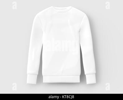 Sweatshirt template mockup, blank white cloth for men isolated on light grey background, 3d render Stock Photo
