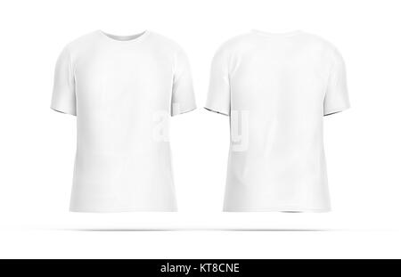Crew neck T-shirt set, blank white cloth template with invisible model isolated on white background, 3d render Stock Photo