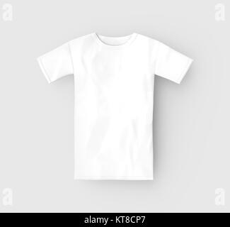 T shirt mockup, blank white unisex cloth template isolated on light gray background, 3d render Stock Photo