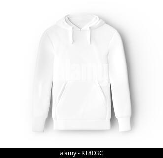Hoodie sweatshirt mockup, blank white cloth template for men isolated on white background, 3d render Stock Photo