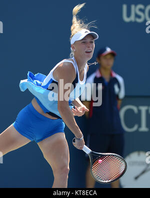 SMG Caroline Wozniacki FL5 USopen Day2 082713 06.JPG  FLUSHING, NY - AUGUST 27:  Caroline Wozniacki on Day Two of the 2013 US Open at USTA Billie Jean King National Tennis Center on August 27, 2013 in the Flushing neighborhood of the Queens borough of New York City.    People:  Caroline Wozniacki Stock Photo