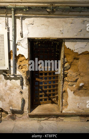 A typical cell door inside the Eastern State Penitentiary Historic Site, Philadelphia, Pennsylvania, United States. Stock Photo