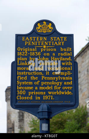 Memorial plaque for Eastern State Penitentiary historic site, Philadelphia, Pennsylvania, United States. Stock Photo