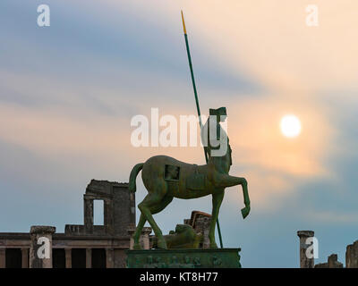 Centaur statue on Square of ancient city Pompeii at sunset, Naples, Italy Stock Photo