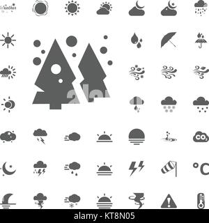 Cristmas tree and snow flakes icon. Weather vector icons set. Stock Vector