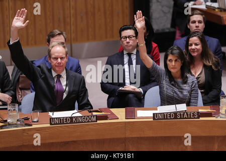 New York, New York, USA. 22nd Dec, 2017. NIKKI R. HALEY, Permanent Representative of the United States during a UN Security Council meeting that unanimously adoption of resolution condemning the the ballistic missile launch conducted by the Democratic Peoples Republic of Korea (DPRK) November 2017. Credit: ZUMA Press, Inc./Alamy Live News Stock Photo