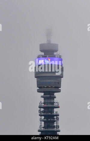 Regents Park, London, UK. 23rd Dec, 2017. Misty weather obscures the top of the BT tower. Credit: Matthew Chattle/Alamy Live News Stock Photo