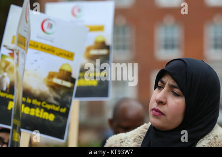 US Embassy. London, UK. 23rd Dec, 2017. Palestinian protestors stage a demonstration outside the Embassy of the United States, in London against Donald Trump's declaration of “recognition” of Jerusalem as the capital of Israel. Credit: Dinendra Haria/Alamy Live News Stock Photo