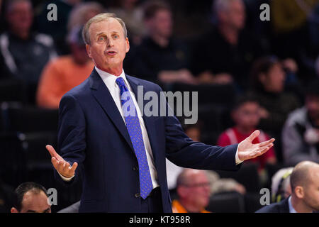 Winston-Salem, NC, USA. 23rd Dec, 2017. Tennessee head coach Rick Barnes pleads with officials in the NCAA Basketball matchup at LJVM Coliseum in Winston-Salem, NC. (Scott Kinser/Cal Sport Media) Credit: csm/Alamy Live News Stock Photo