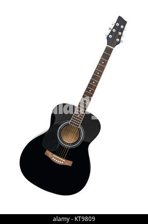 Black Classical Acoustic Guitar Isolated on a White Background Stock Photo