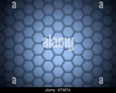 Blue hexagonal lattice structure in spot light, top view. 3d illustration Stock Photo