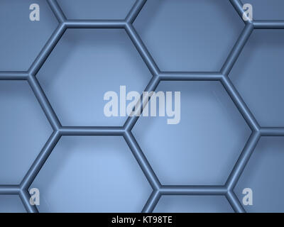 Blue hexagonal lattice fragment, top view. 3d illustration Stock Photo