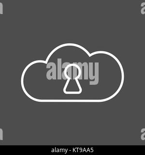 Illustration of an isolated line art cloud icon with a key hole Stock Vector